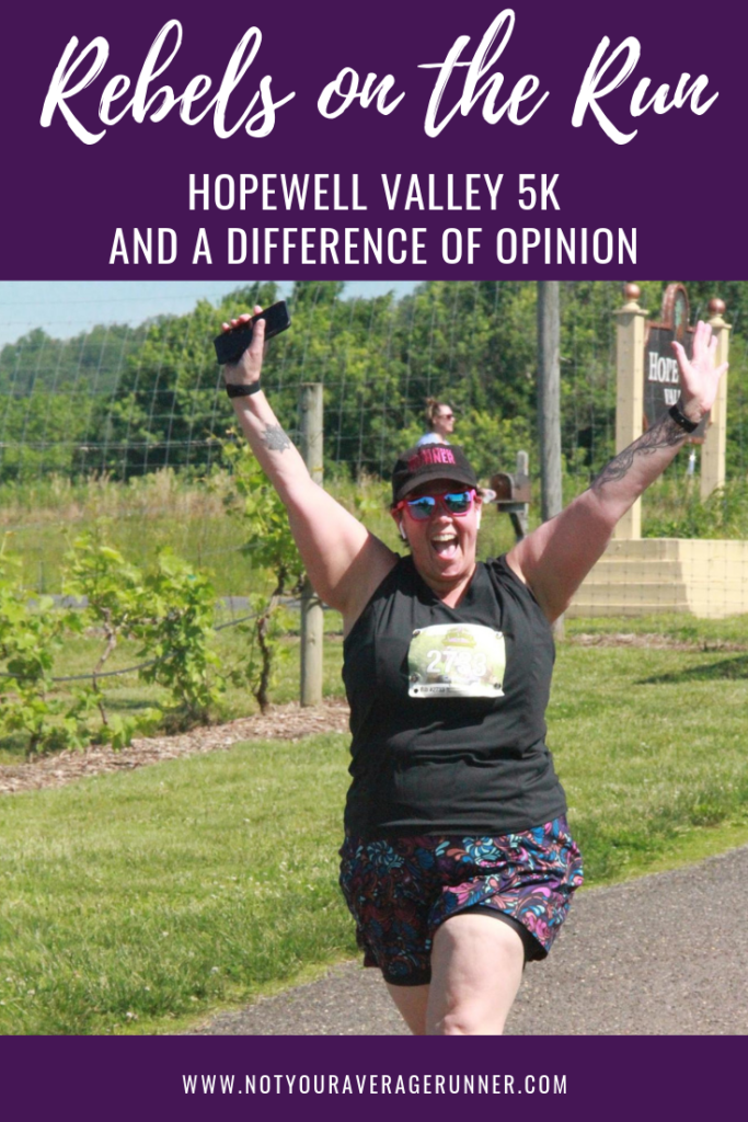 In this post I’m sharing why it’s OK to have different goals than someone else. What’s important is that working toward your goals is making you happy. | Rebels on the Run | #running #5K #goals | https://notyouravereagerunner.com/hopewell-valley-5k-different-goals